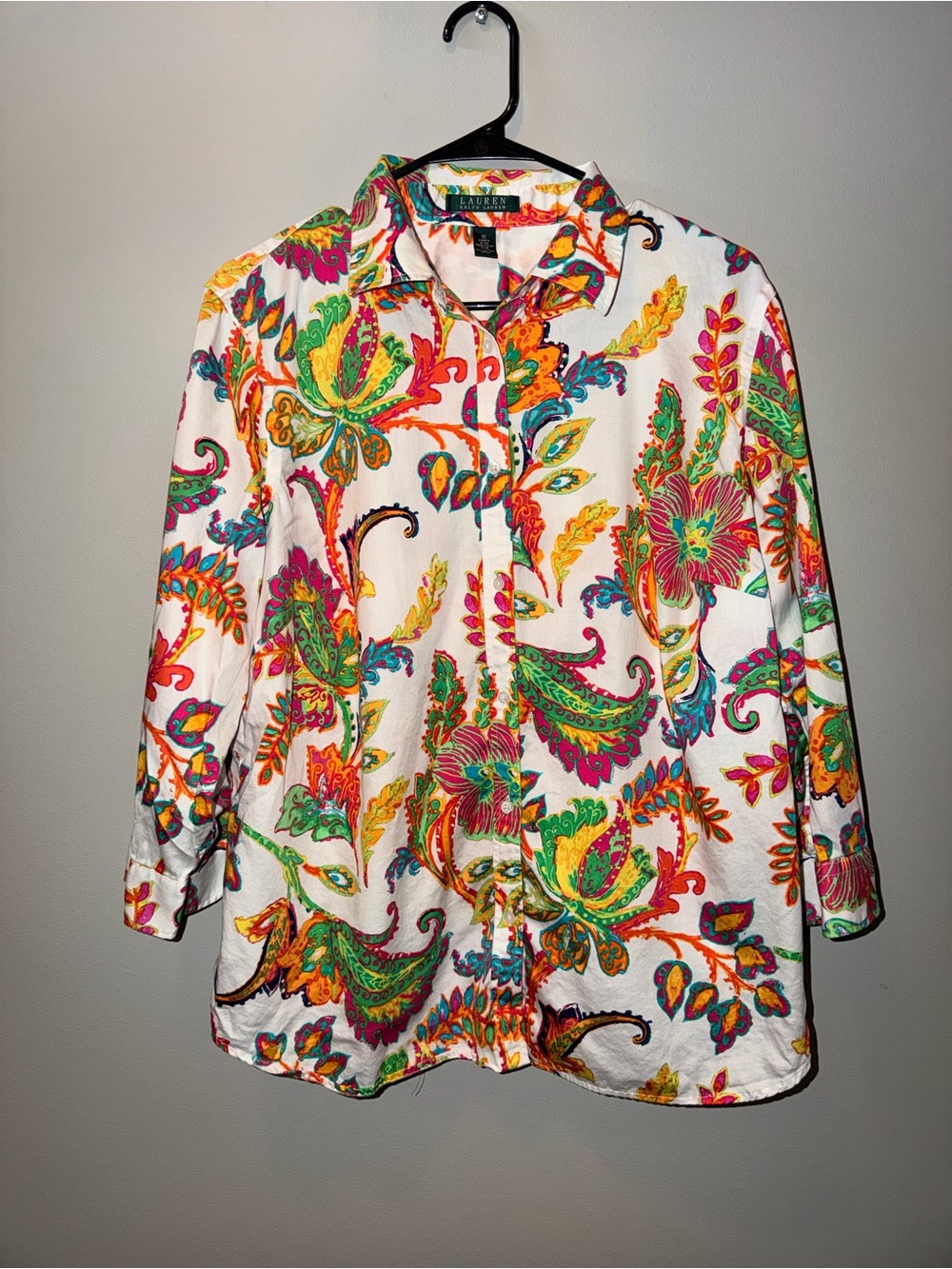 Lauren Ralph Lauren White Button-Front Shirt with Multicolor Paisley Print